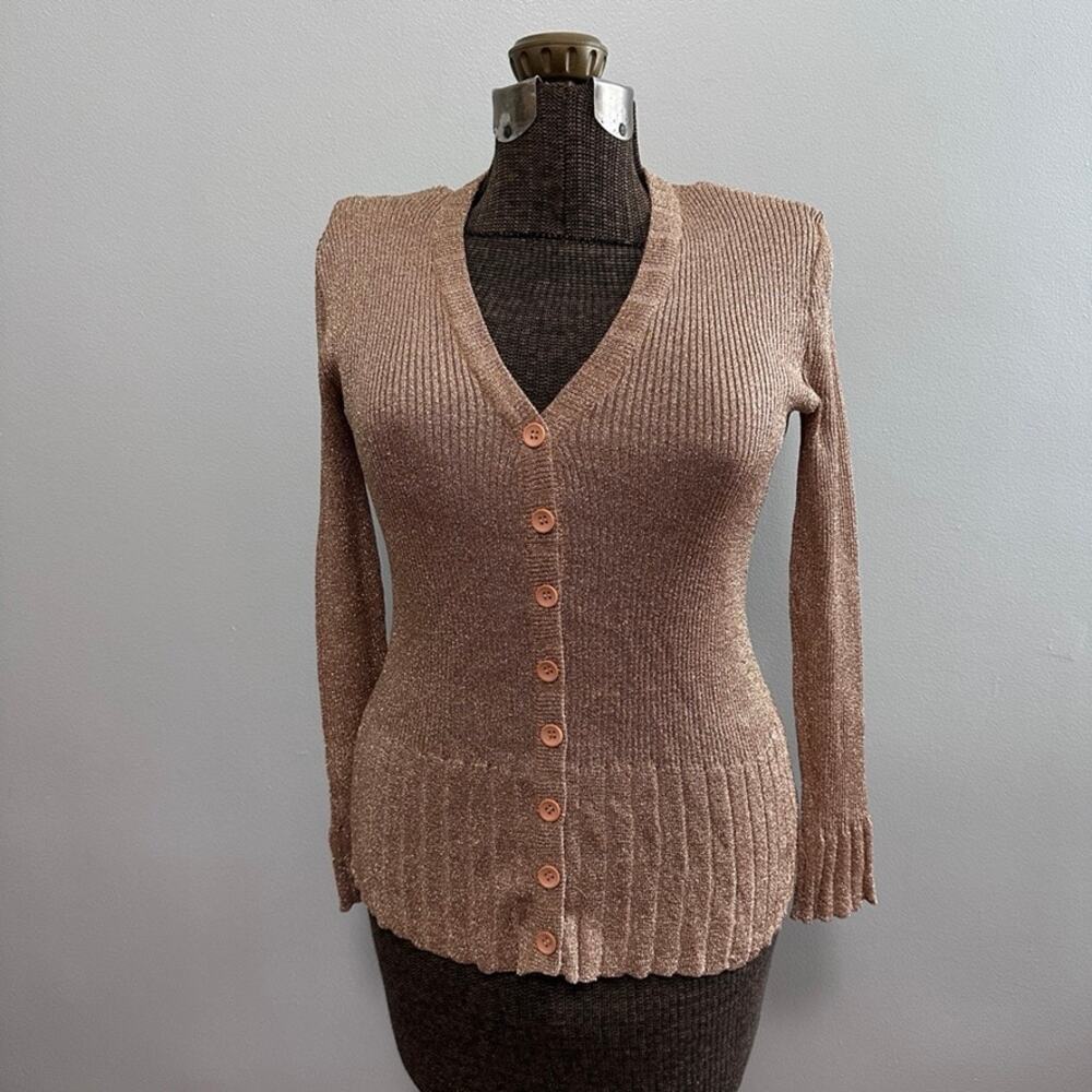 Vintage Macy's metallic gold v neck cardigan size M